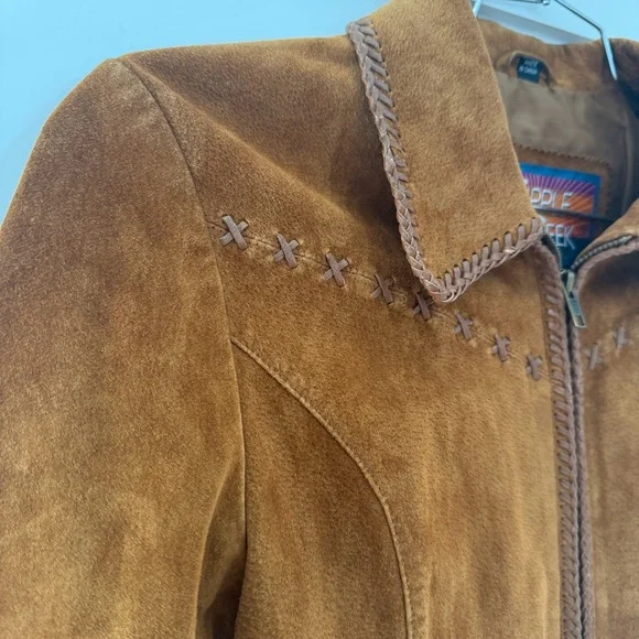 Cripple creek women’s Suede leather Zip-Front Jacket in Chestnut Brown size S - Picture 3 of 7
